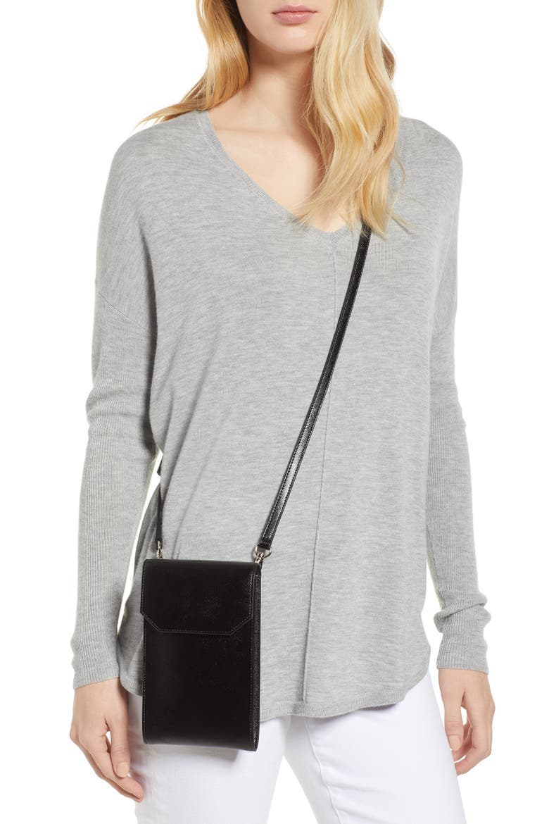 Leather Phone Crossbody Bag, Alternate, color, BLACK