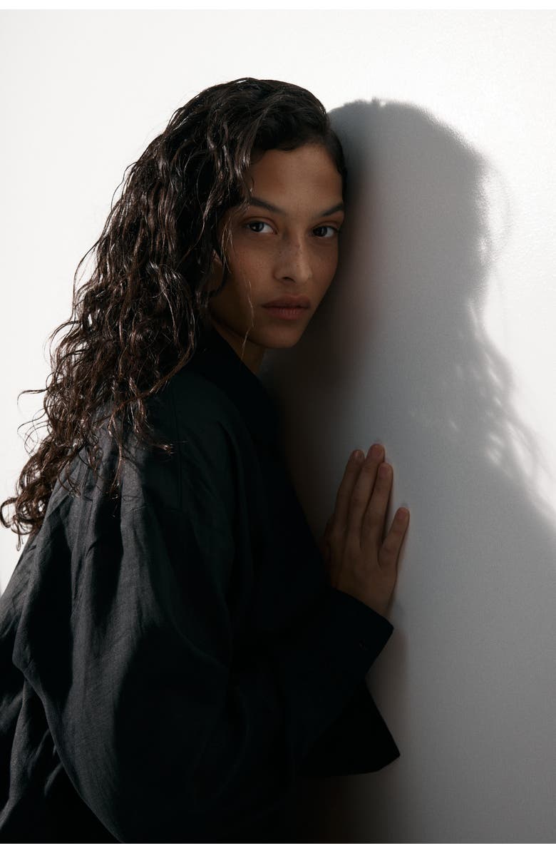 H&M Linen Beach Shirt, Alternate, color, Black