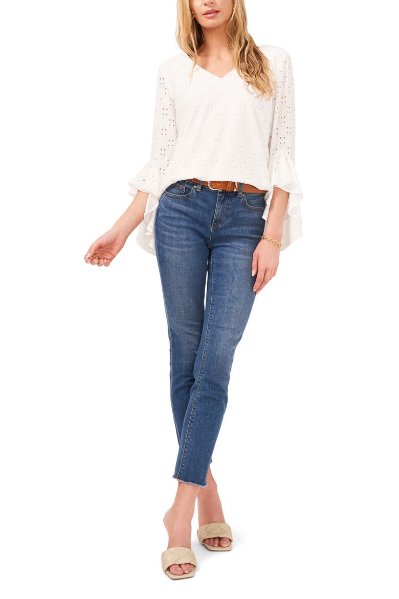 Bell Sleeve Eyelet Blouse, Alternate, color, ULTRA WHITE