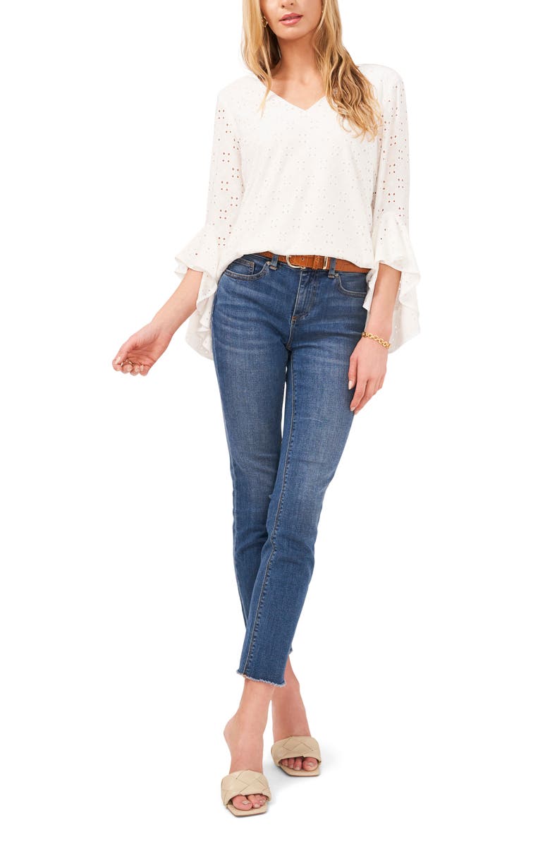 Vince Camuto Bell Sleeve Eyelet Blouse, Alternate, color,