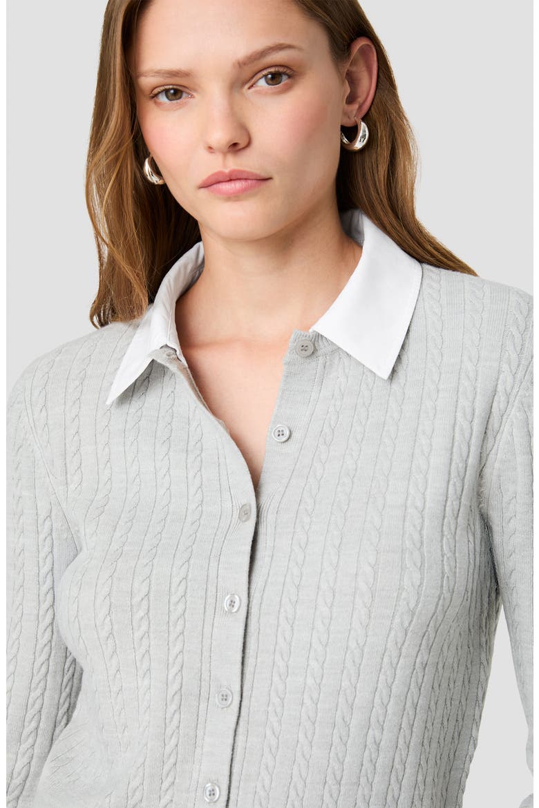 Cable Knit Layered Look Cardigan, Alternate, color, HEATHER GREY
