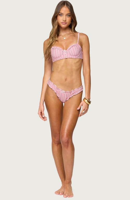 Edikted Pip Stripe Ruffle Underwire Bikini Top In Pink