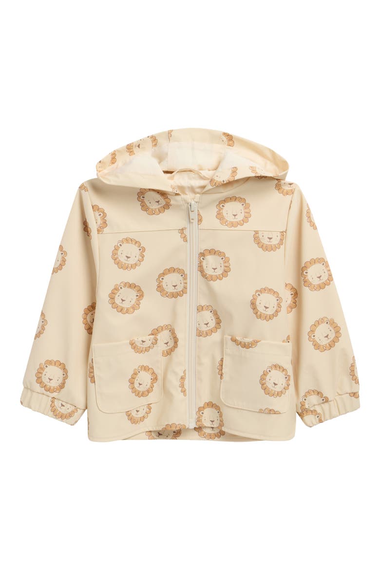 Lion Print Hooded Raincoat, Main, color, ECRU