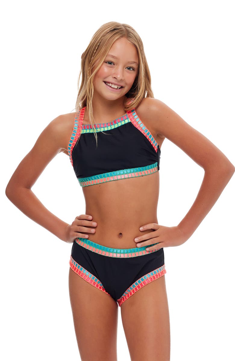 Beach Lingo Kids' Bold Moves Embroidered Two-Piece Swimsuit, Alternate, color, Black