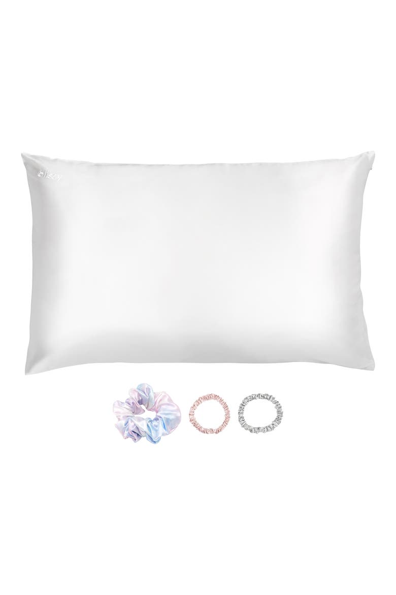Pure Sleep Silk Pillowcase & Scrunchie Set, Main, color, WHITE/ MULTI