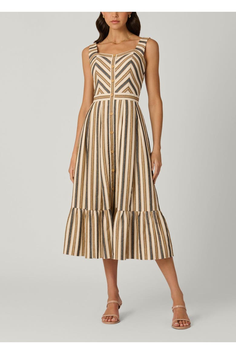 Lyda Contrast Stripe Jacquard Dress, Main, color, Sand/Ivory/Jet