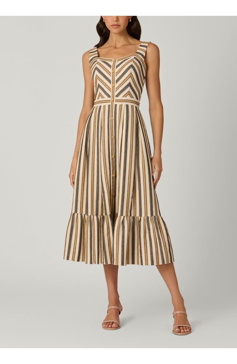 Shoshanna Lyda Contrast Stripe Jacquard Dress, Main, color, Sand/Ivory/Jet