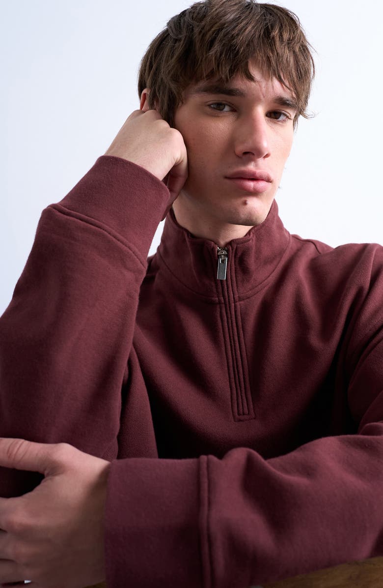 Topman Heavyweight Oversize Quarter Zip Sweatshirt, Alternate, color, Brown