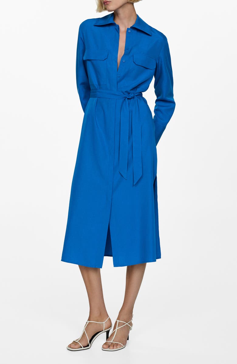 MANGO Long Sleeve Belted Shirtdress, Main, color, 