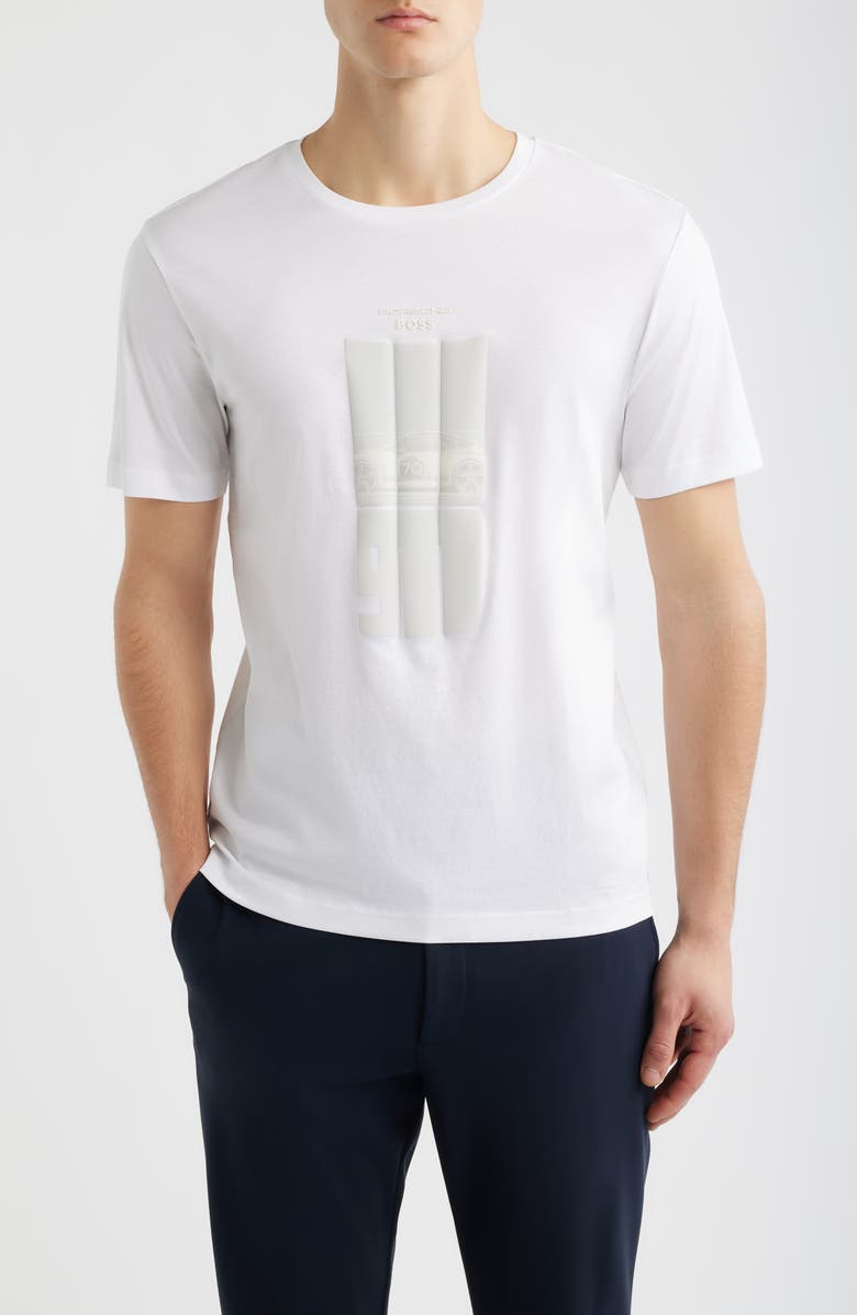 BOSS Porsche Spirit 70 Cotton Graphic T-Shirt, Main, color, White