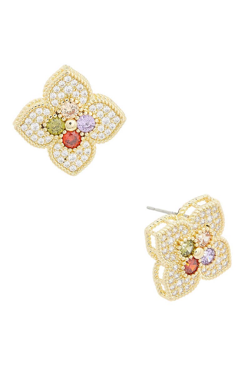 Cubic Zirconia Clover Stud Earrings, Main, color, YELLOW