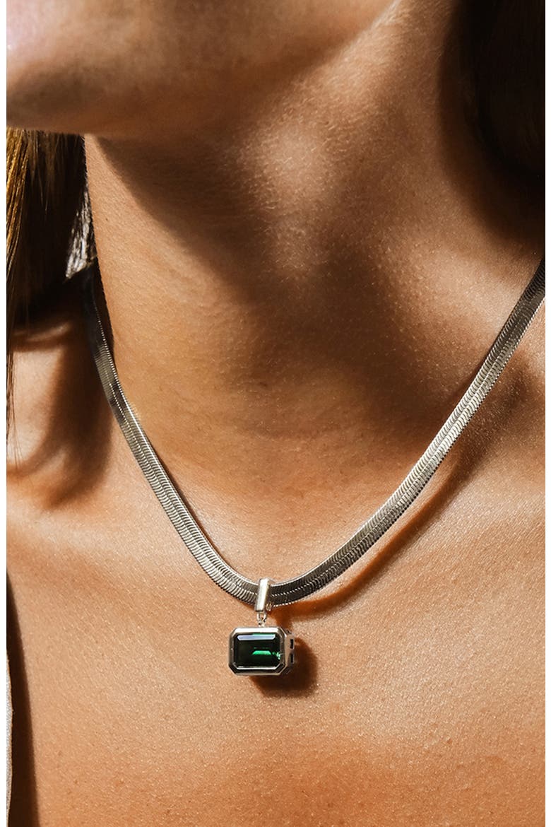 Calder Cubic Zirconia Pendant Herringbone Chain Necklace, Alternate, color, SILVER