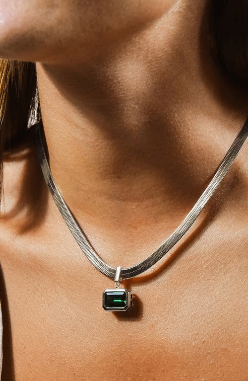 Sterling Forever Calder Cubic Zirconia Pendant Herringbone Chain Necklace In Silver