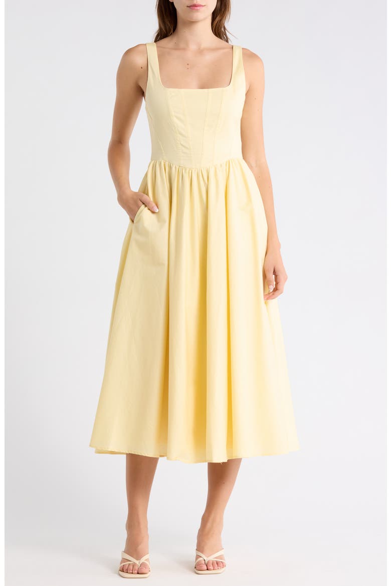 Corset Midi Dress, Main, color, BUTTER YELLOW