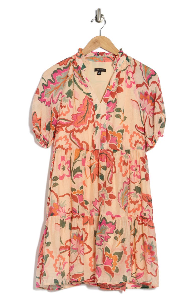 Halogen<sup>®</sup> Floral Puff Sleeve Dress, Alternate, color, Peach Multi