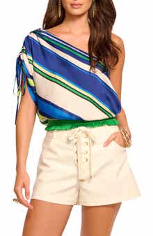 Delara Stripe Satin One-Shoulder Top