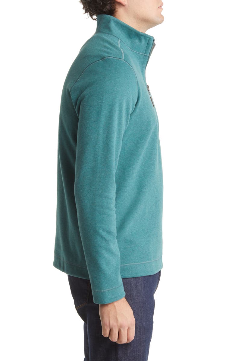 Johnston & Murphy Reversible Cotton Blend Quarter Zip Pullover, Alternate, color, Emerald/ Brown