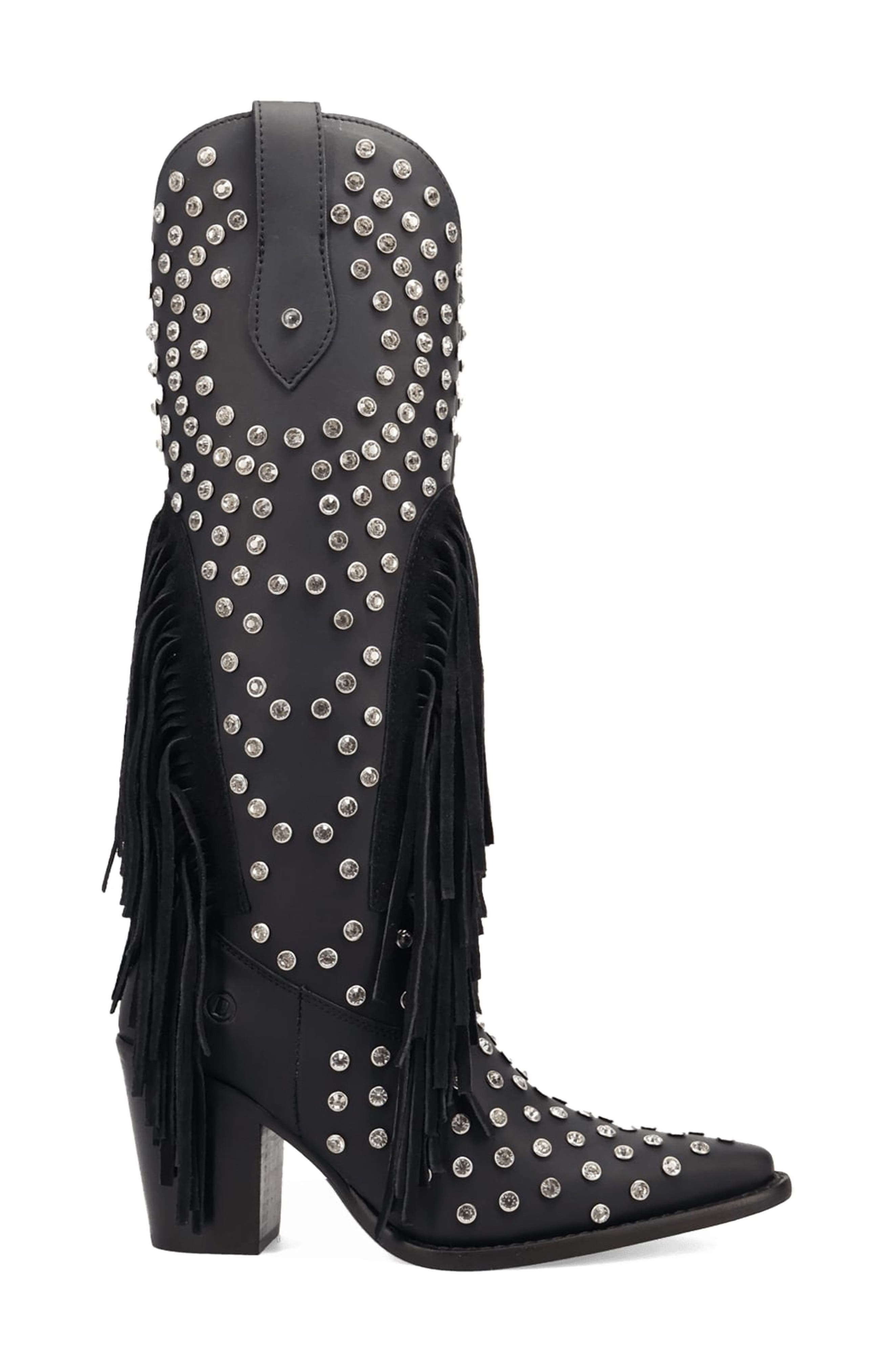 Dingo Show Pony Fringe & Rhinestone Western Boot, Alternate, color, Black
