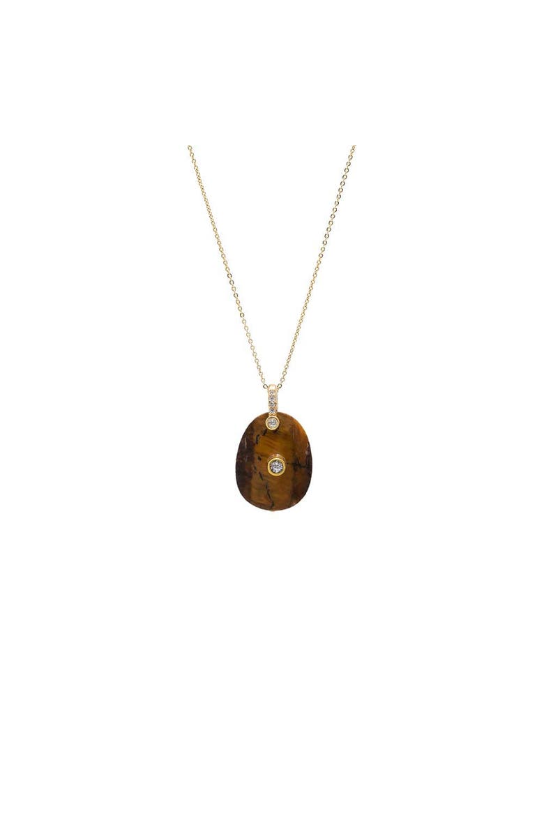 BY ADINA EDEN CZ Bezeled Natural Stone Pendant Necklace, Main, color, Tiger Eye