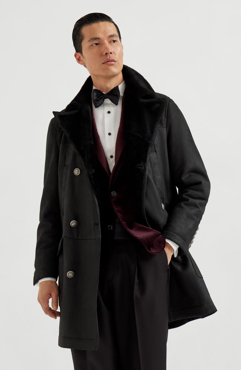 Brunello Cucinelli Shearling caban jacket, Alternate, color, Black