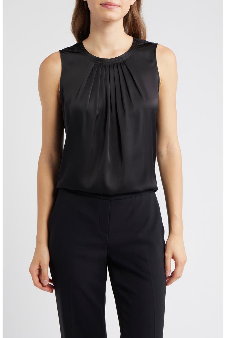 Pleated Jewel Neck Sleeveless Top, Main, color, ASPHALT