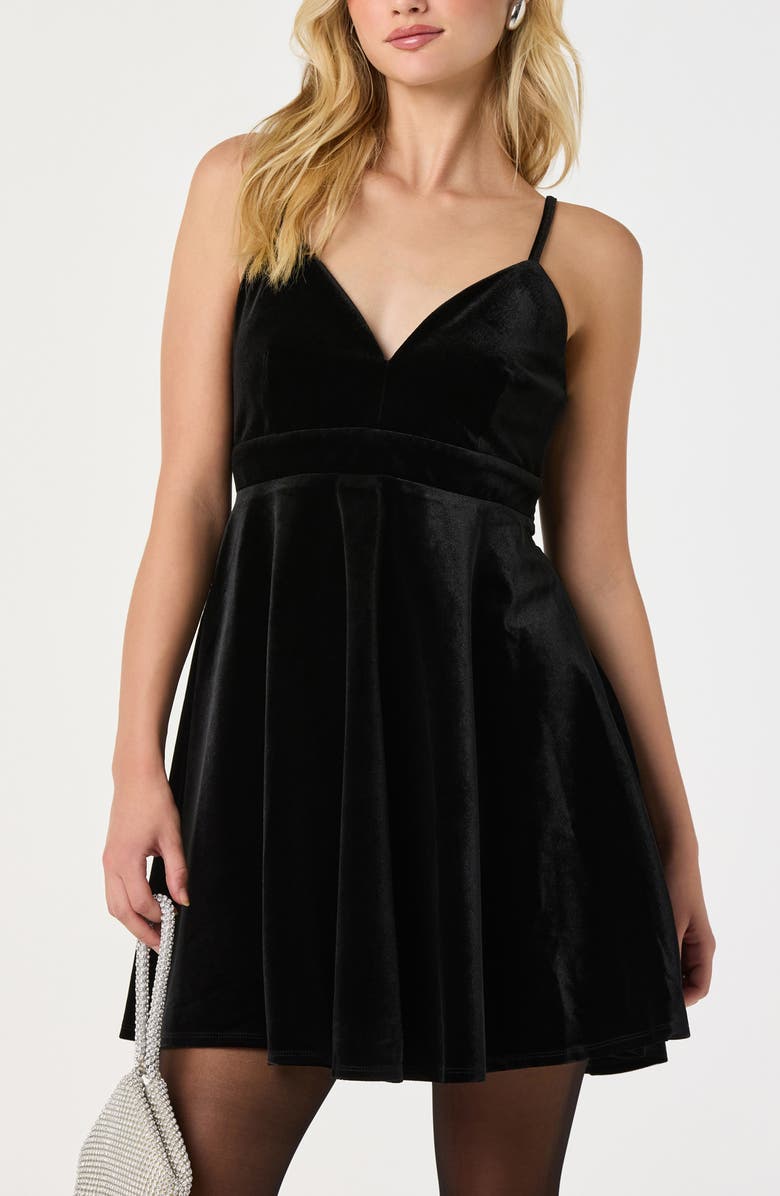 ASTR the Label Velvet Skater Dress, Alternate, color, Black