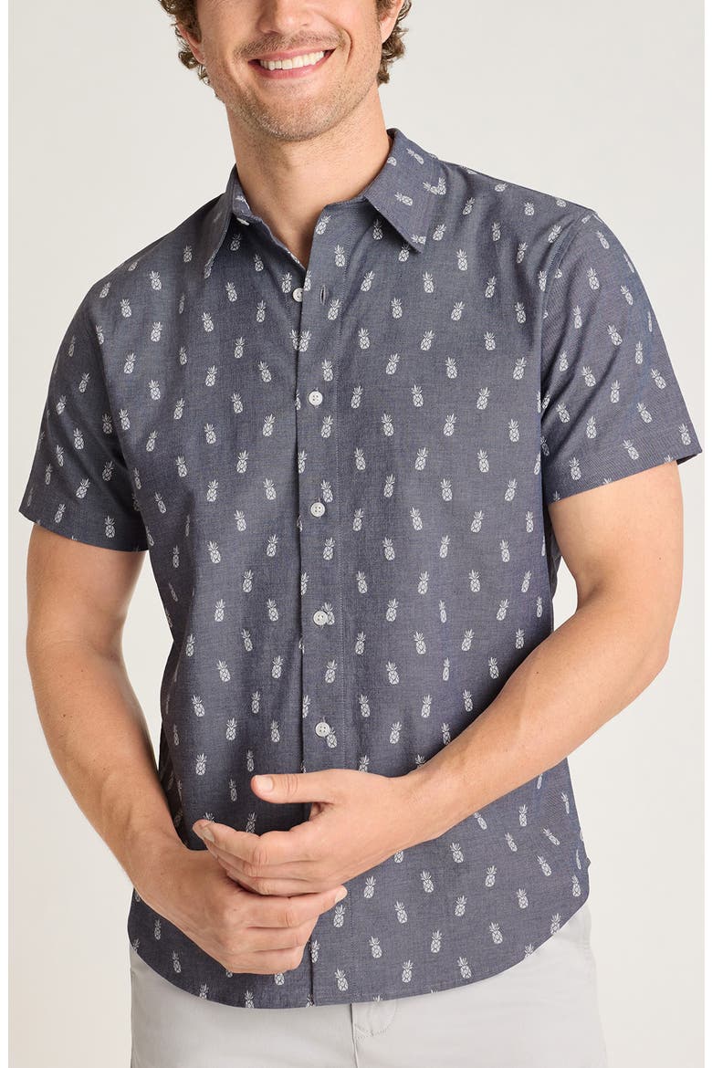 Riviera Short Sleeve Shirt, Main, color, NAVY/ WHITE PINEAPPLES