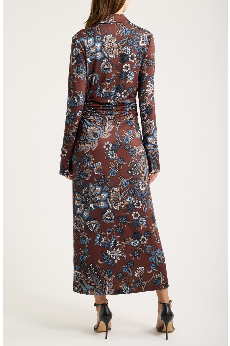 Floral Long Sleeve Midi Shirtdress, Alternate, color, BROWN MULTI