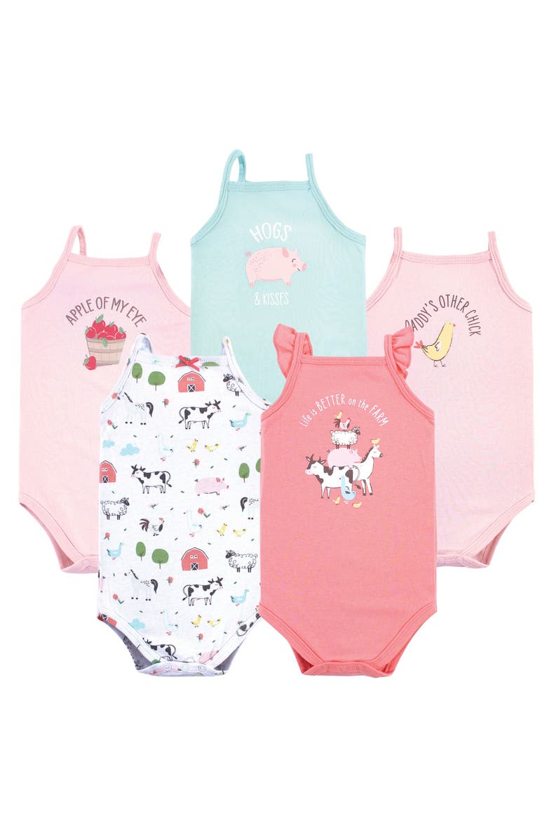 Soft Cotton Sleeveless Infant Bodysuits, Main, color, Girl Farm Animals