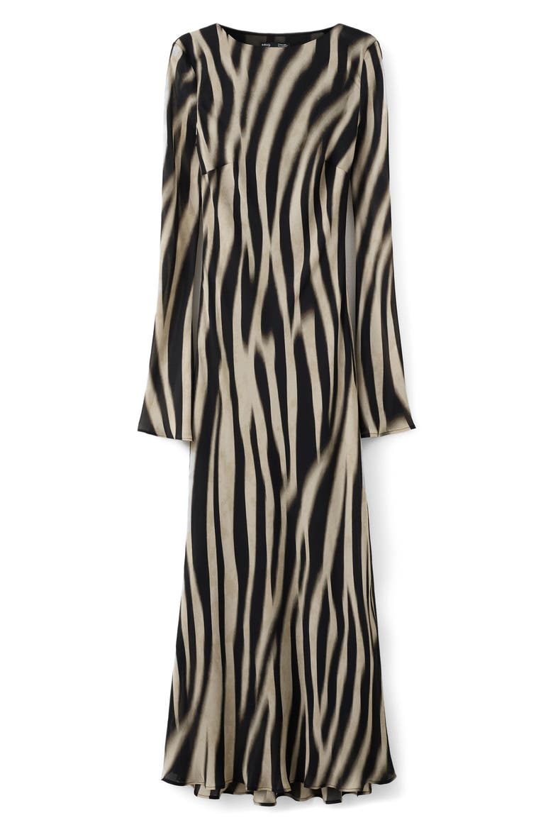 Abstract Zebra Stripe Long Sleeve Dress, Main, color, BLACK