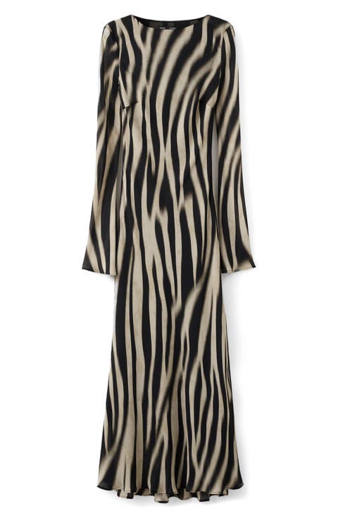 Abstract Zebra Stripe Long Sleeve Dress