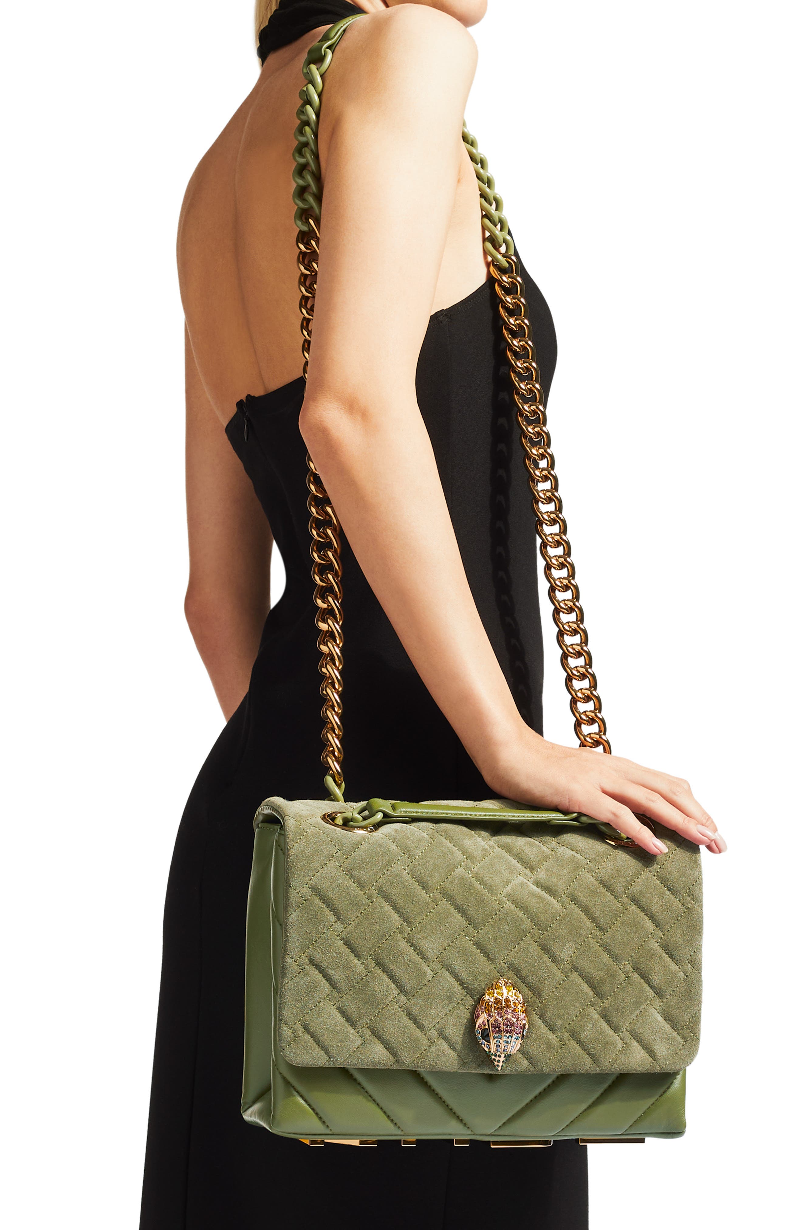 Kurt Geiger London Large Kensington Quilted Suede & Leather Shoulder Bag, Alternate, color, 