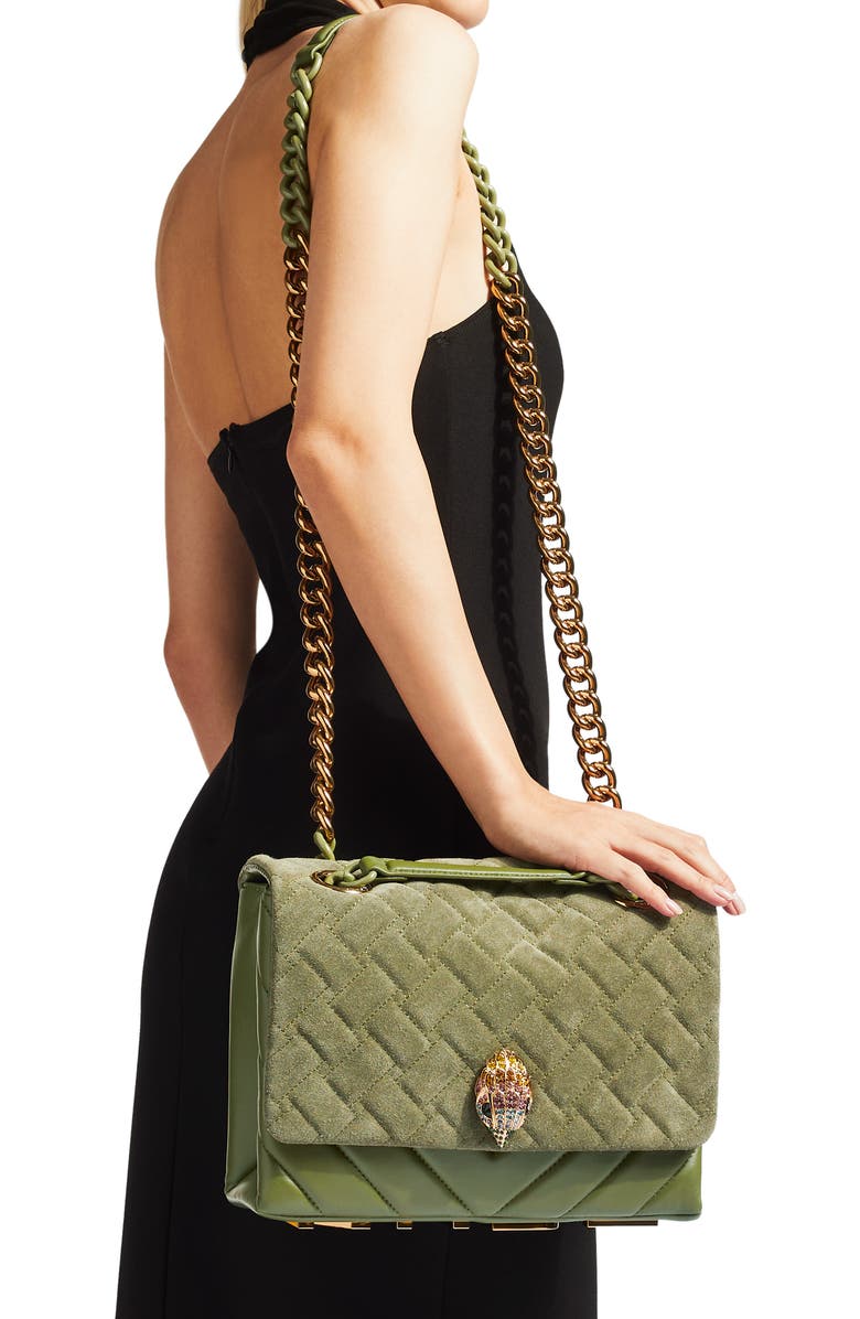 Kurt Geiger London Large Kensington Quilted Suede & Leather Shoulder Bag, Alternate, color,