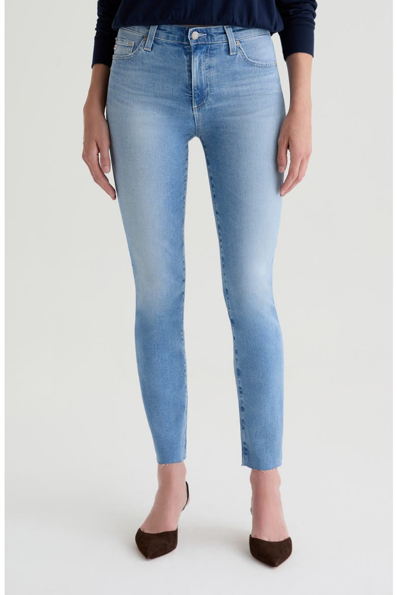 Mari High Waist Raw Hem Slim Straight Jeans, Main, color, 14 YEARS FORTUNA