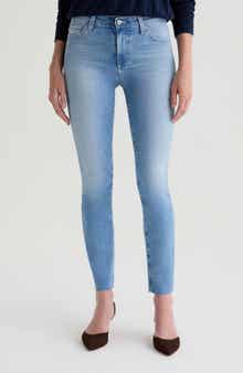 Mari High Waist Raw Hem Slim Straight Jeans