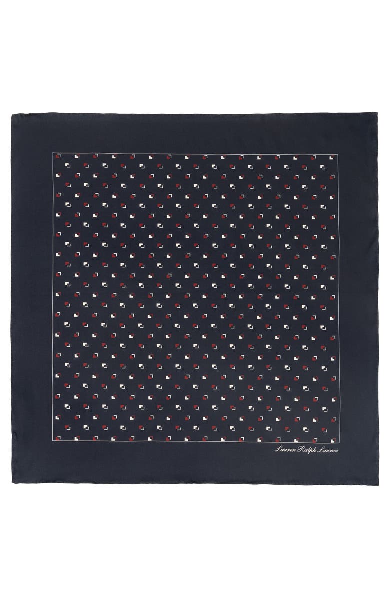 Lauren Ralph Lauren Horse Bit Print Square Silk Scarf, Main, color, Navy/ Cream