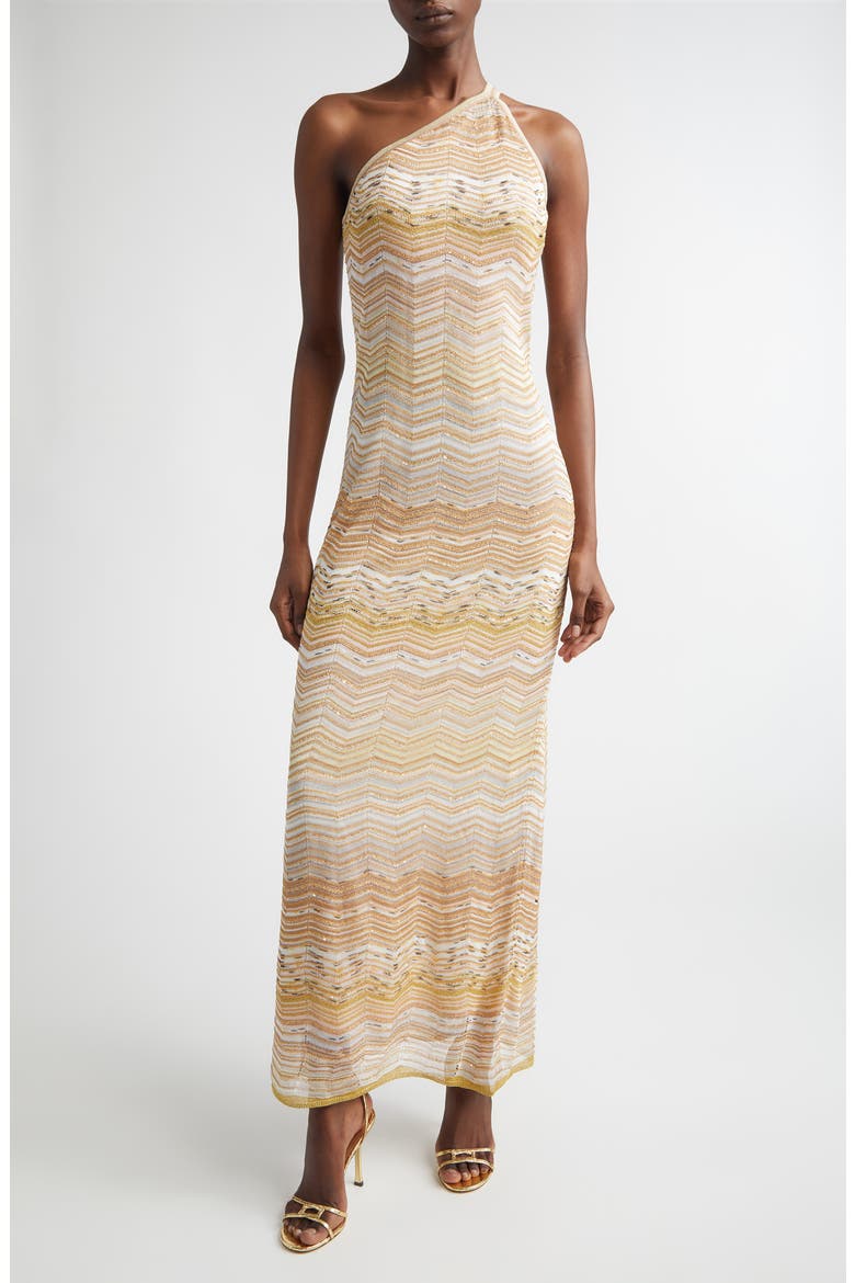Zigzag One-Shoulder Column Gown, Alternate, color, LIGHT GOLD TONES