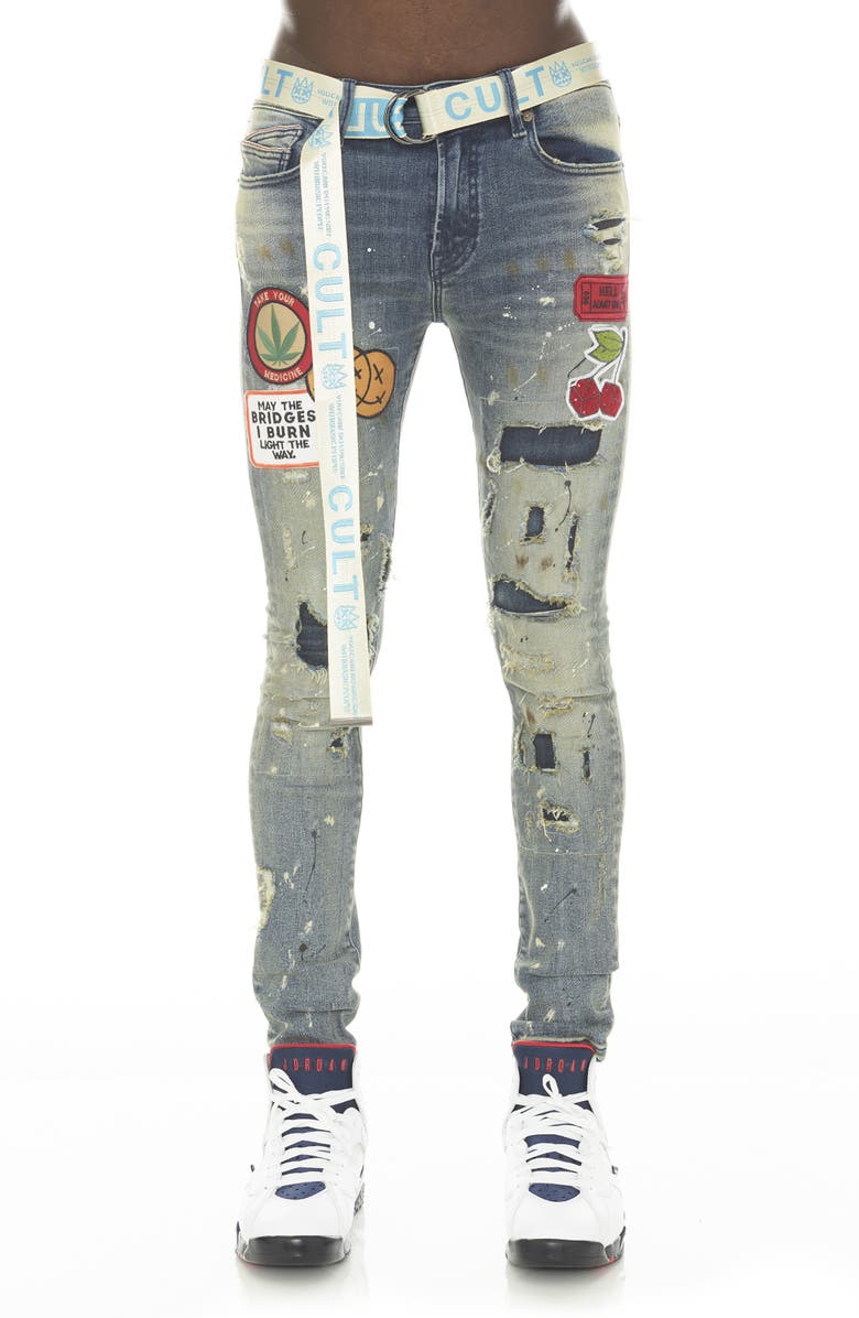 Cult of Individuality Punk Belted Distressed Super Skinny Jeans, Main, color, Primo