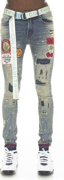 Cult of Individuality Punk Belted Distressed Super Skinny Jeans