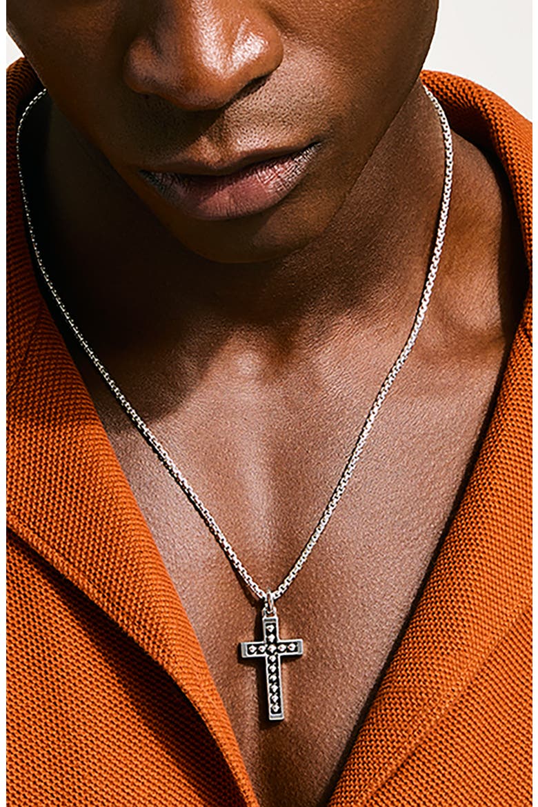 Nailhead Cross Pendant Necklace, Alternate, color, SILVER