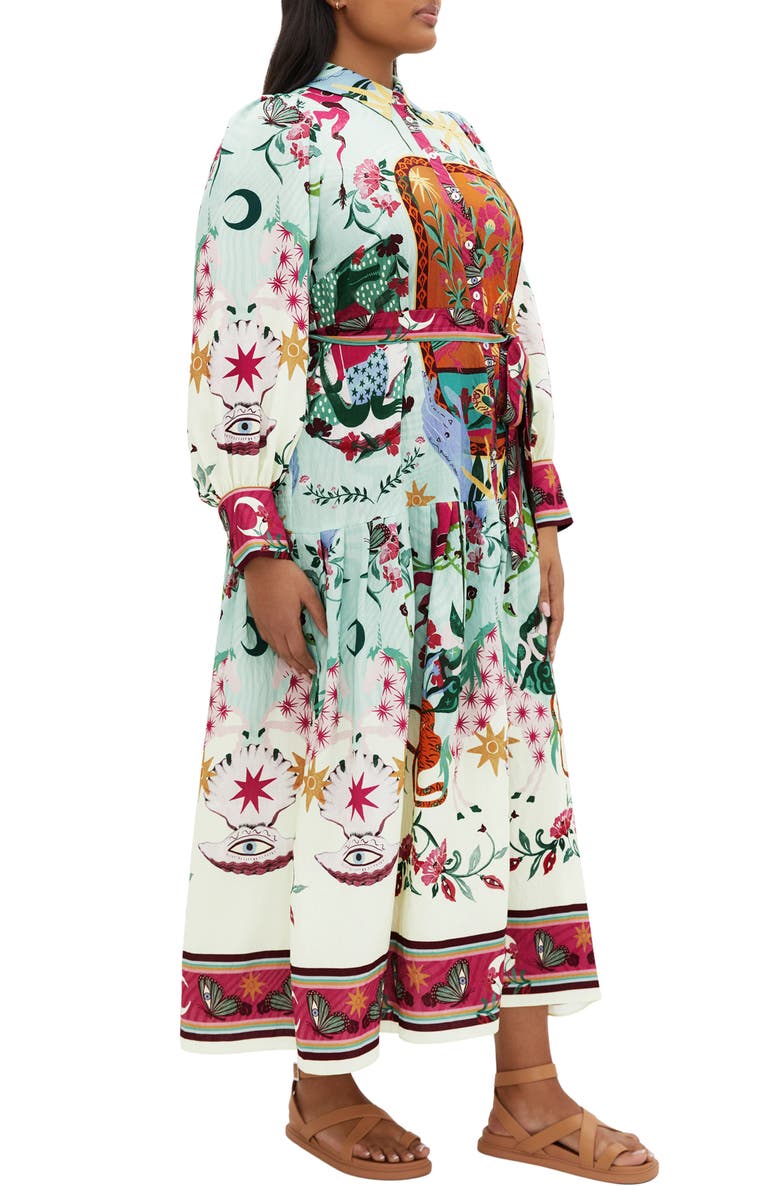 City Chic Ezra Mixed Print Long Sleeve Maxi Shirtdress, Alternate, color, 