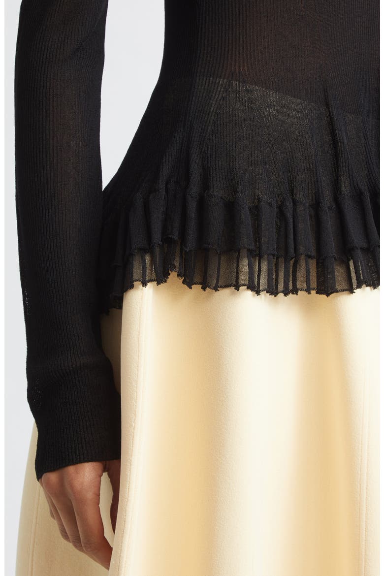 Meritt Ruffle Hem Mock Neck Sweater, Alternate, color, BLACK
