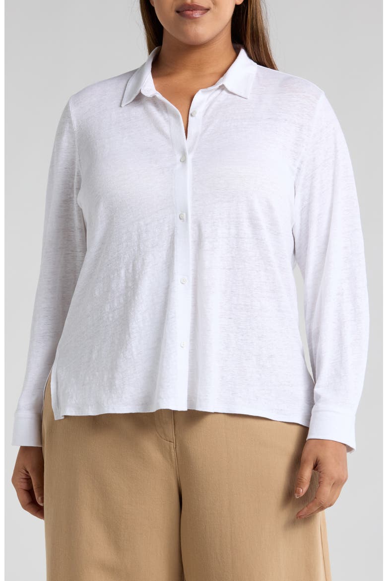Classic Collar Organic Linen Button-Up Shirt, Main, color, WHITE