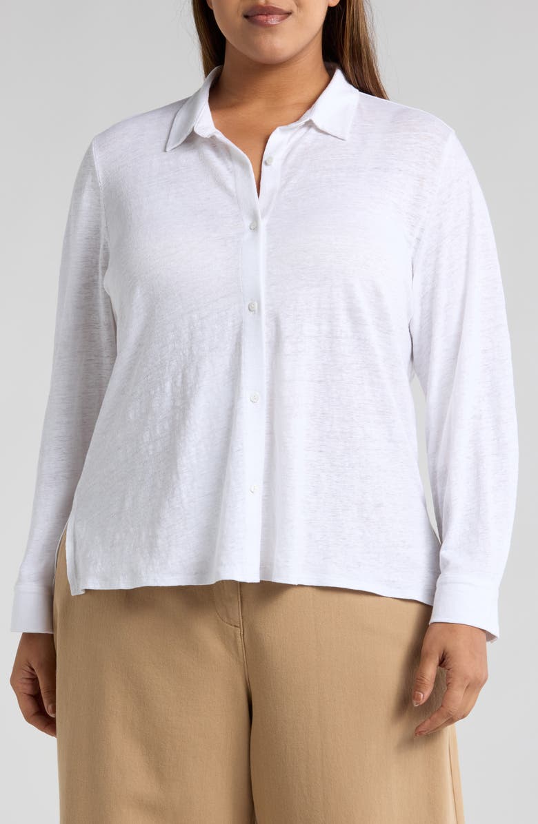Eileen Fisher Classic Collar Organic Linen Button-Up Shirt, Main, color, White