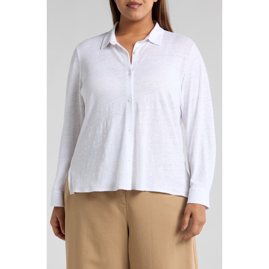 Eileen Fisher Classic Collar Organic Linen Button-up Shirt In White