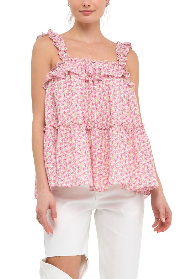Floral Ruffle Flounce Tank, Alternate, color, PINK