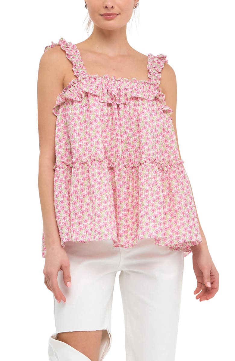 Free the Roses Floral Ruffle Flounce Tank, Alternate, color, Pink