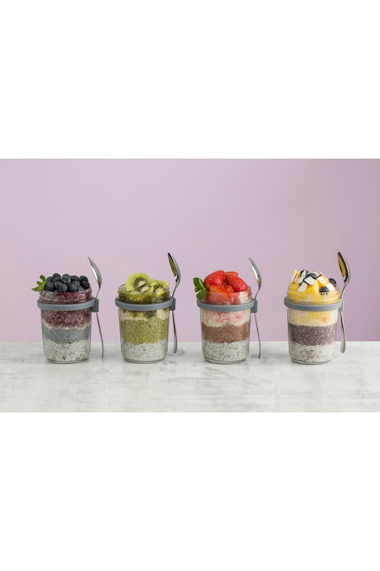 Parfait & Overnight Oats Jar Set, 350ml Glass Breakfast Jar with Spoon, Alternate, color, Clear