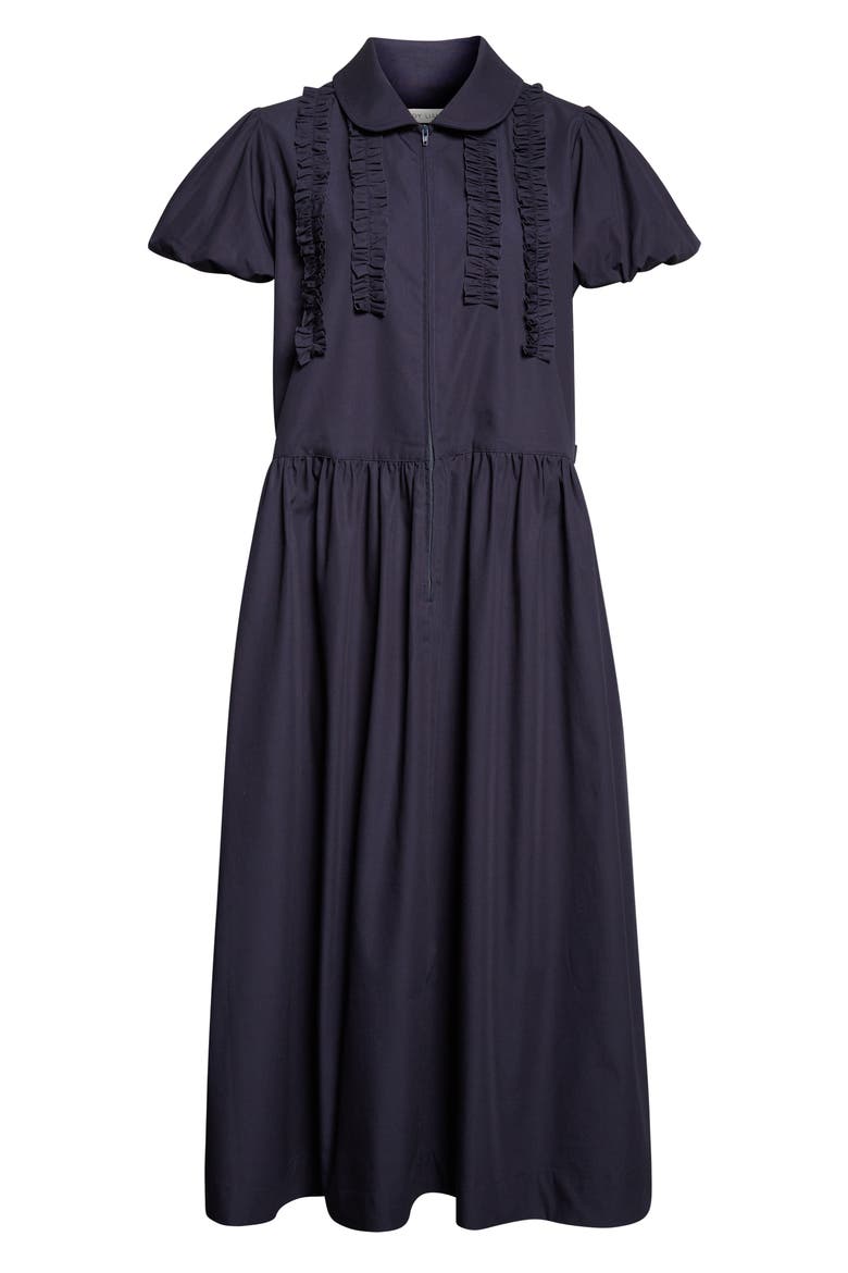 Ensemble Ruffle Cotton Poplin Midi Dress, Alternate, color, NAVY