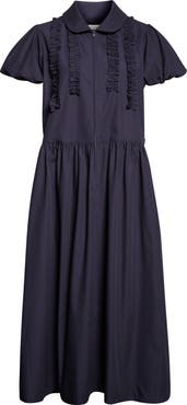 Sandy Liang Ensemble Ruffle Cotton Poplin Midi Dress